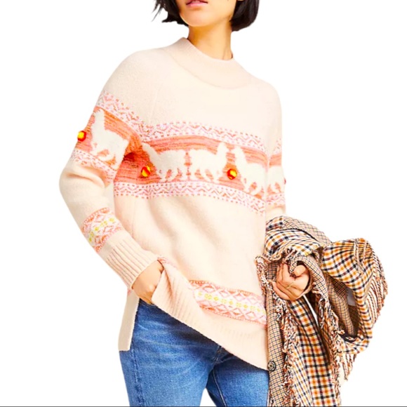 New Anthropologie Aimee Pommed Alpaca Sm Pink Pullover Sweater - Picture 5 of 8